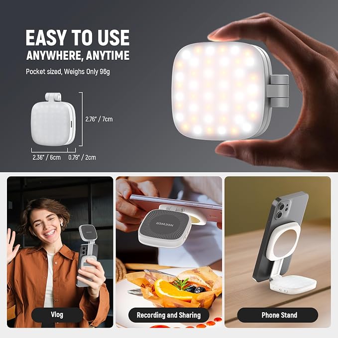 NEEWER BASICS Magnetic Selfie Light Compatible with MagSafe iPhone, CRI95 700lx/0.3m Folding LED Phone Fill Ring Lighting with Mirror for Zoom Makeup Photography Recording Video Conference,White NL48B - Image 4