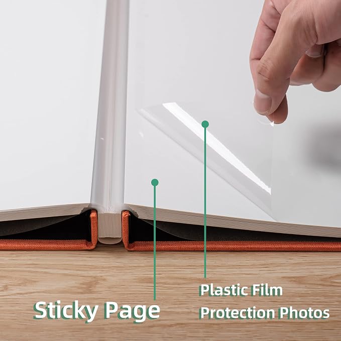 Large Photo Album Self Adhesive Scrapbook Album for 4×6 5×7 8×10 Pictures DIY Magnetic Linen Cover Album 40 Pages for Family Wedding Gifts with Metal Pen and Plastic Board Orange - Image 5