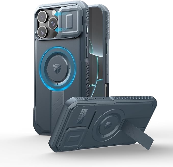 Dexnor for iPhone 16 Pro Max Case with Slide Camera Cover & Adjustable Kickstand, Magnetic Rugged Shockproof Bumper Cases Heavy-Duty Magnetic Protective Cover,Navy Blue by Dexnor
