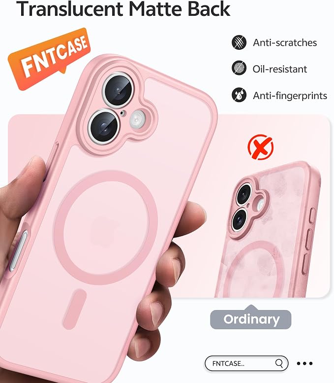 FNTCASE for iPhone 16 Plus Case, Fit for Magsafe, Screen Protector | Full Camera Protection,Translucent Matte, 14FT Military Grade Drop Proof, Shockproof Protective Phone Cover, Light Pink - Image 6