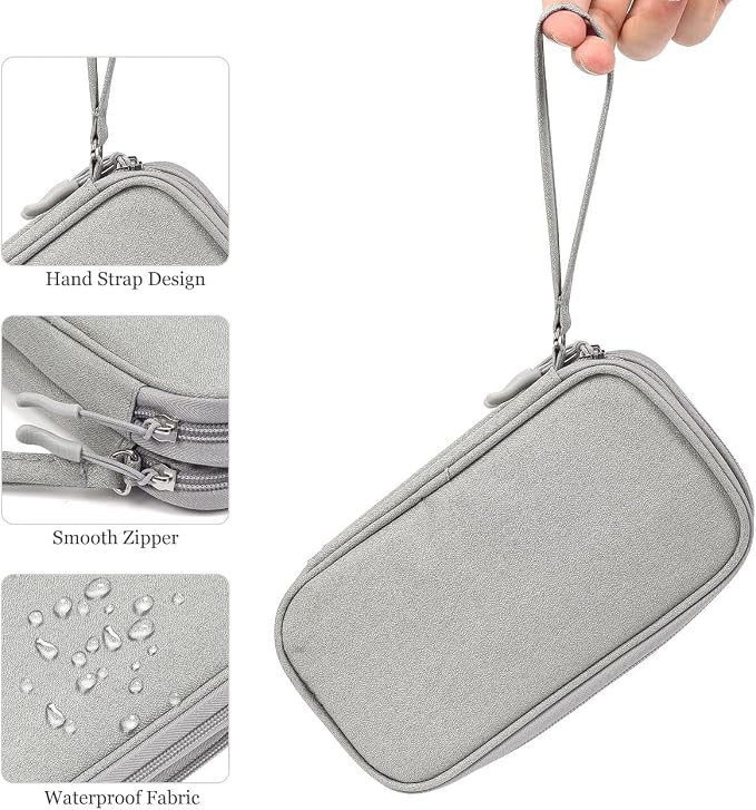 CAOODKDK Electronic Organizer Bag, Waterproof Portable Electronic Organizer Travel Accessories Cable Bag Universal Cord Storage Case for CableCord Storage Double Layer - Gray, Large - Image 8