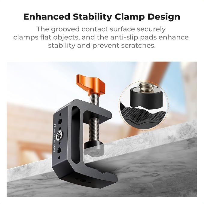 K&F CONCEPT Camera C-Clamp Mount with Double Ball Head Magic Arm | 360° Adjustable Clamp Desktop Mount, for Action Camera, Monitor, LED Light and Microphone - Image 7