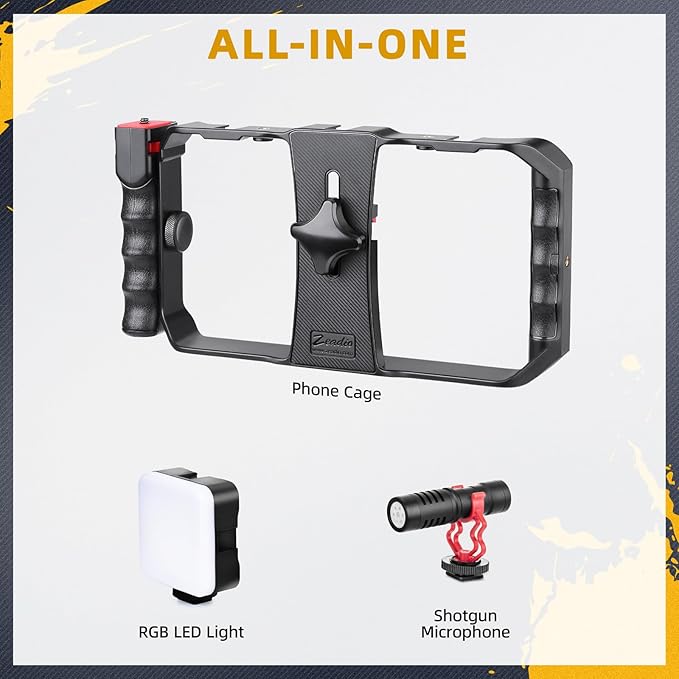 Zeadio All-in-One Smartphone Video Rig Kit, Variable Phone Cage Rig with RGB Video Light, Shotgun Microphone, Universal Video Stabilizer for iPhone/Android Filmmaking Vlogging YouTube TikTok etc - Image 2