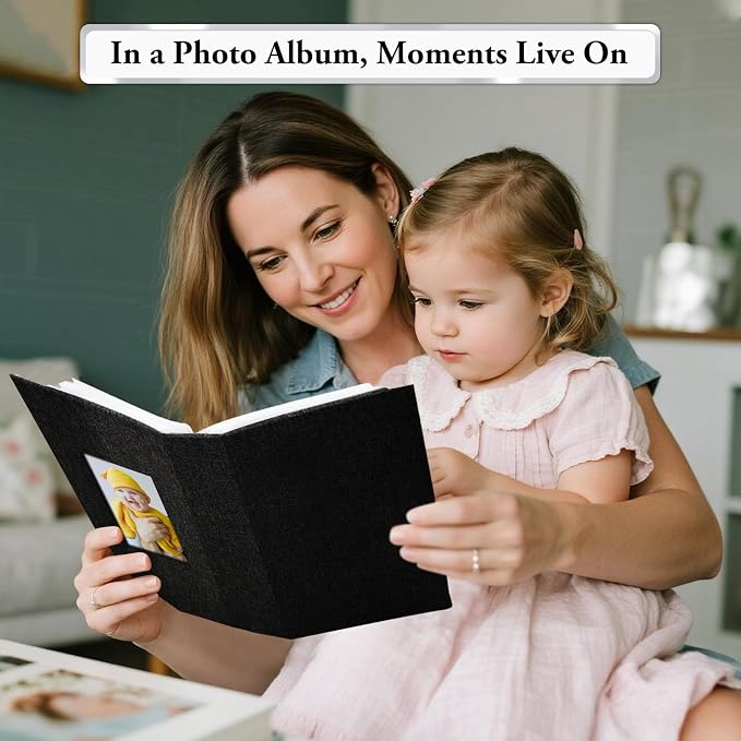 Photo Album 4x6,Linen Cover Slide-in Photo Album Book Can Holds 200 4x6 Photos with 50 Black Sheets for Baby Family Pictures Artwork or Postcards Storage (Black) - Image 7