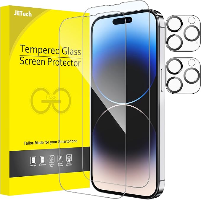 JETech Screen Protector for iPhone 14 Pro Max, 2+2 Pack | with Camera Lens Protector, 9H Tempered Glass, Full Coverage, HD Clear, Case-Friendly by JETech
