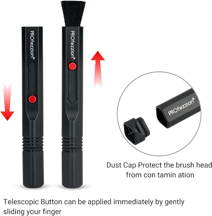 PROfezzion Double-Ended Lens Cleaning Pen for Electronics, Black | Soft Brush & Silicone Wiper Included, for Electronics, Earbuds, Laptop, Cell Phone, Keyboard, Camera Lens, Easy to Carry - Image 3
