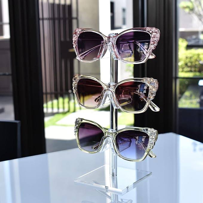 MOOCA 2-Piece Acrylic Eyewear Display Stand, Holds 6 Frames | Eyewear rack with oversized supports displays large sunglasses and eyeglasses for show,store,home and easy assemble.' - Image 6