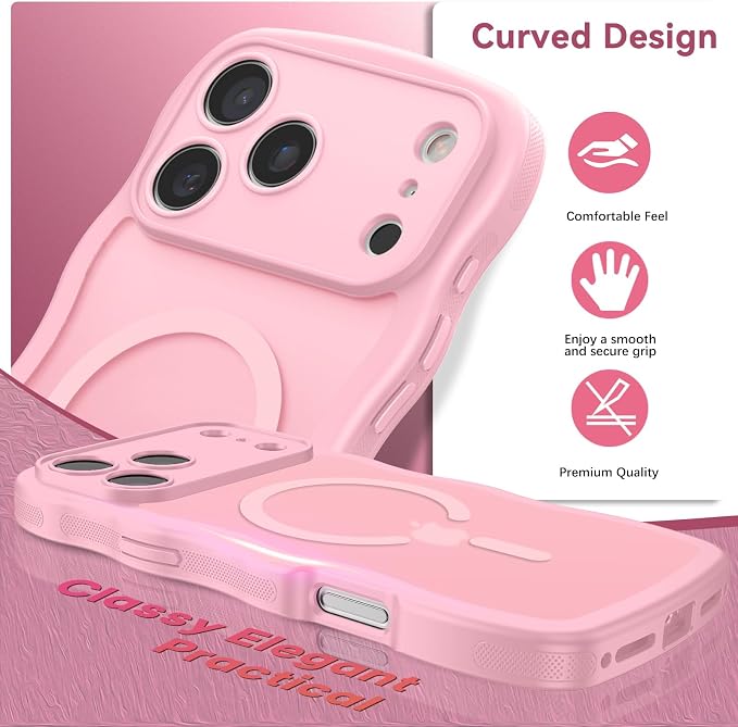 BENTOBEN Magnetic for iPhone 17 Pro Case, Cute Wavy [Full Camera Protection][Compatible with MagSafe] Matte Anti-Slip Bumper Women Girls Boys Protective Cover for 17 Pro 6.3", Light Pink - Image 2