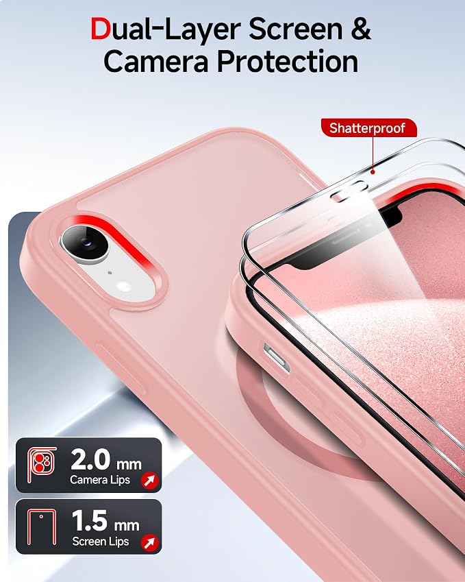 LeYi for iPhone-XR Phone Case Pink with Screen Protector X2 + Camera Cover X2:[ MagSafe Compatible] Magnetic Cases for i Phone 10 iphoneXR Slim Matte Military Grade Protective Funda para 10XR, Pink - Image 2