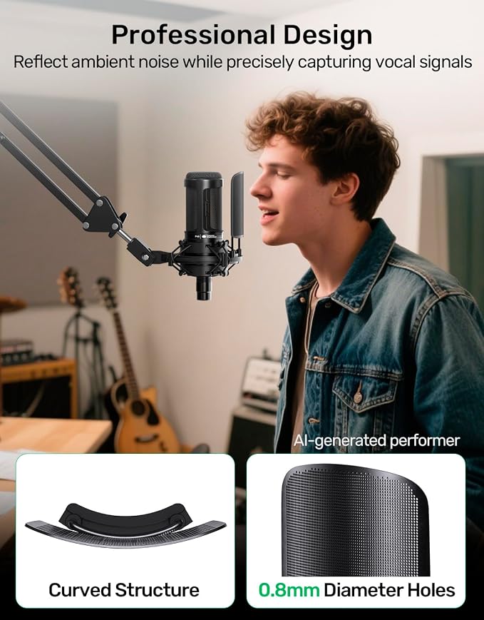 Metal Mesh Pop Filter for Audio-Technica AT2020 & AT2035 Shock Mount, Black | Metal Windscreen & Pop Filter, Anti-Explosion Mesh Cover, Eliminates Pops & Hisses, Fits AT2020/2035/2050/8458 Shock Mount - Image 4