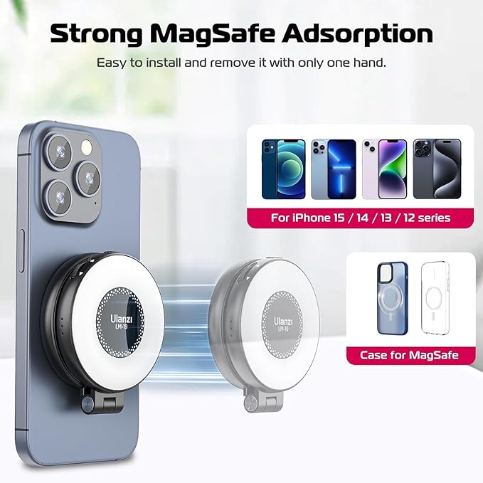 ULANZI LM19 Magnetic Selfie Light, LED Phone Ring Light for iPhone MagSafe, CRI95+ 2500K-8500K Portable Magnetic Phone Fill Lights for Selfies TikTok Video Call Makeup Photography YouTube Vlog - Black - Image 2