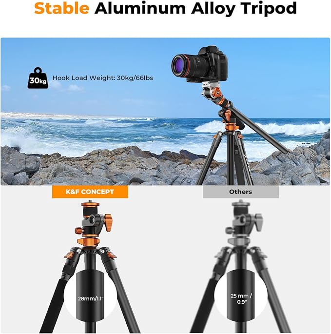 K&F CONCEPT 90''/230cm Horizontal Fluid Head Camera Tripod | Heavy Duty Overhead Shooting Video Tripods, Center Colmun, Detachable Monopod, for Indoor and Outdoor Use T254A7+FH-03 - Image 4