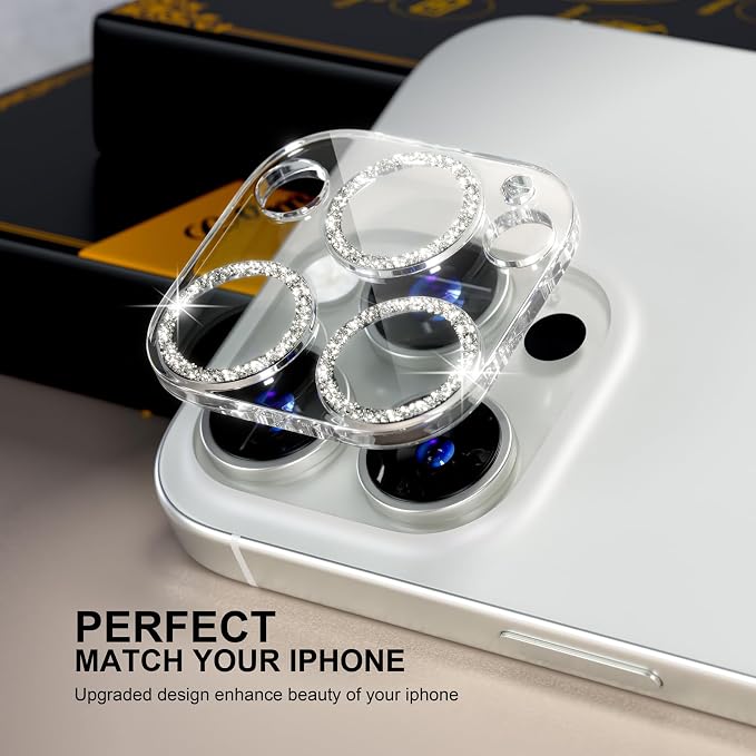 for 6 Pack iPhone 15 Pro/iPhone 15 Pro Max Camera Lens Protector [Drop Protection] [Case Friendly] [Easy Installation] 9H Tempered Glass Camera Screen Protector Cover, Glitter Silver - Image 4