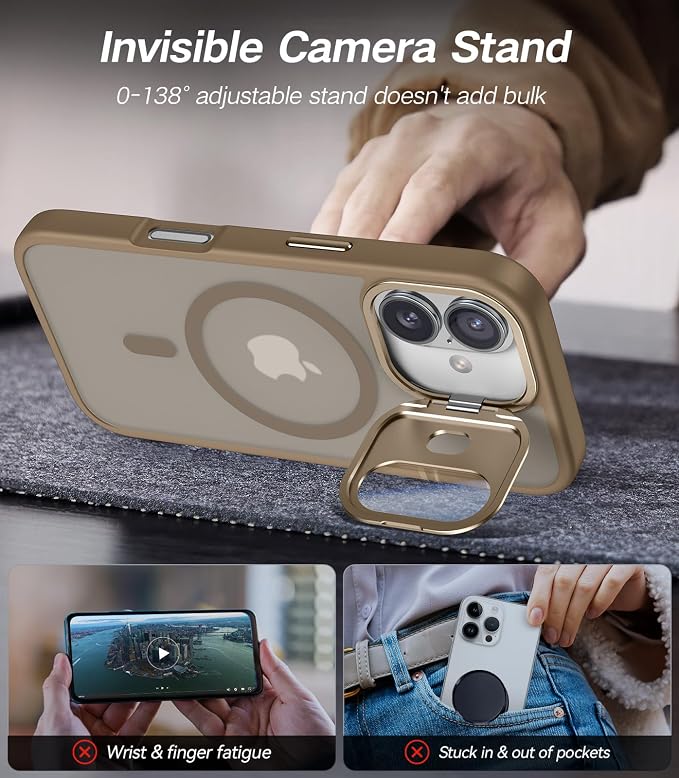 VOFATA [Upgraded] for iPhone 16 Case with Camera Cover Stand [Fit for MagSafe][9H Camera Lens Protector] Mil-Grade Protection Translucent Matte Silicone Magnetic iPhone 16 Phone Case, Rose Gold - Image 3