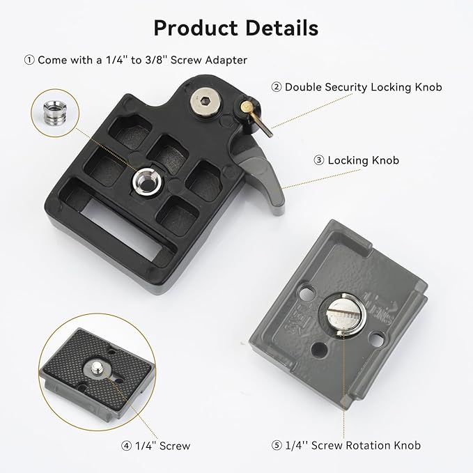 323 RC2 Quick Release Plate, with 1/4" and 3/8" Camera Screw, Grey | Aluminum Alloy Rapid Adapter Tripod Mount Plate Fit Only for Manfrotto Tripod - Image 2
