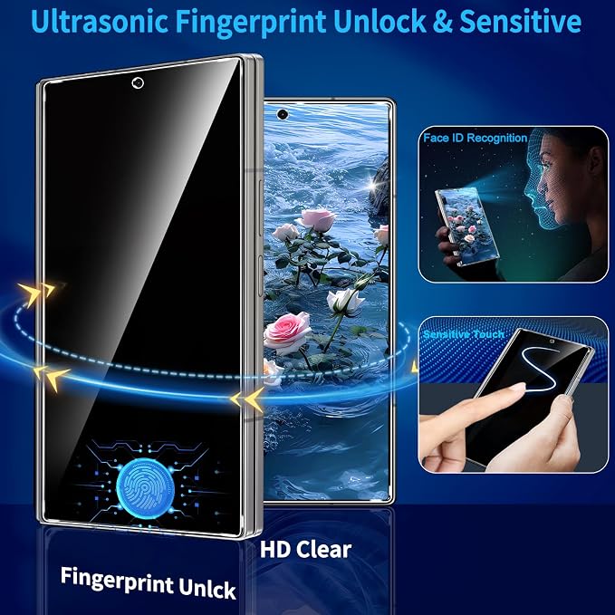 3 Pack Privacy Screen Protector for Samsung Galaxy Z Fold 8 Tempered Glass + 2 Pack Camera Lens Protector, True 25°Anti Spy, 9H Hardness, Fingerprint Unlock, Case Friendly Bubble-Free - Image 7