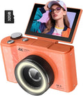 W & O 4K Digital Camera for Photography,180°Flip Screen Kids Digital Camera | 64MP Vlogging Camera for YouTube with SD Card,16X Zoom Autofocus,Point and Shoot digital cameras for Teens Beginner,Orange by WO