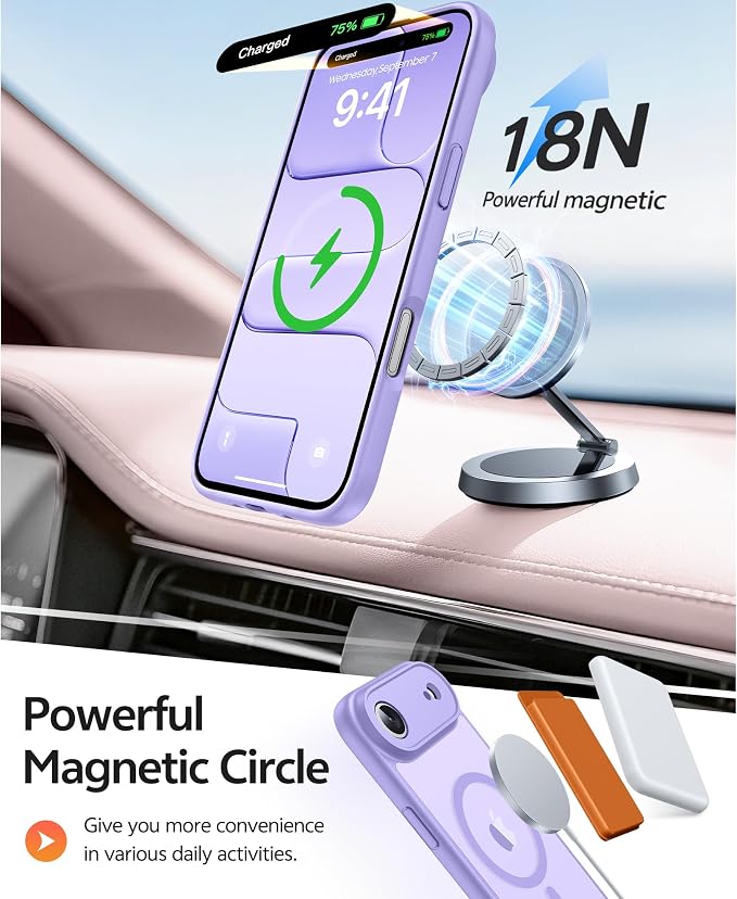 FNTCASE for iPhone Air Case, Fit for Magsafe, with Glass Screen Protector | Full Camera Protection, Translucent Matte, 14FT Military Grade Drop Proof, Shockproof Protective Phone Cover, Light Purple - Image 3