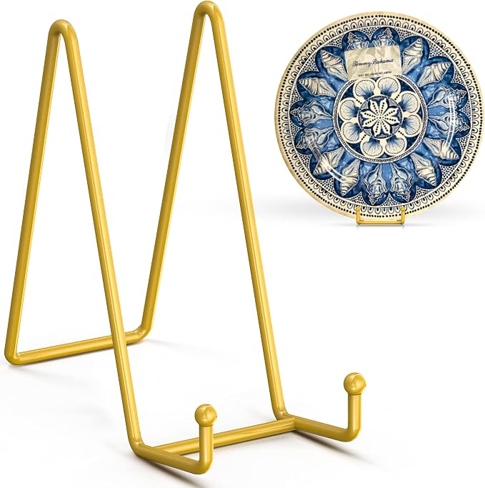 TR-LIFE 8 Inch Large Plate Stands for Display - Metal Plate Holder Display Stand + Frame Holder Stand for Picture, Decorative Plate, Platter, Plaques, Book, Photo Easel Tabletop (Gold 2 Pack) by TR-LIFE