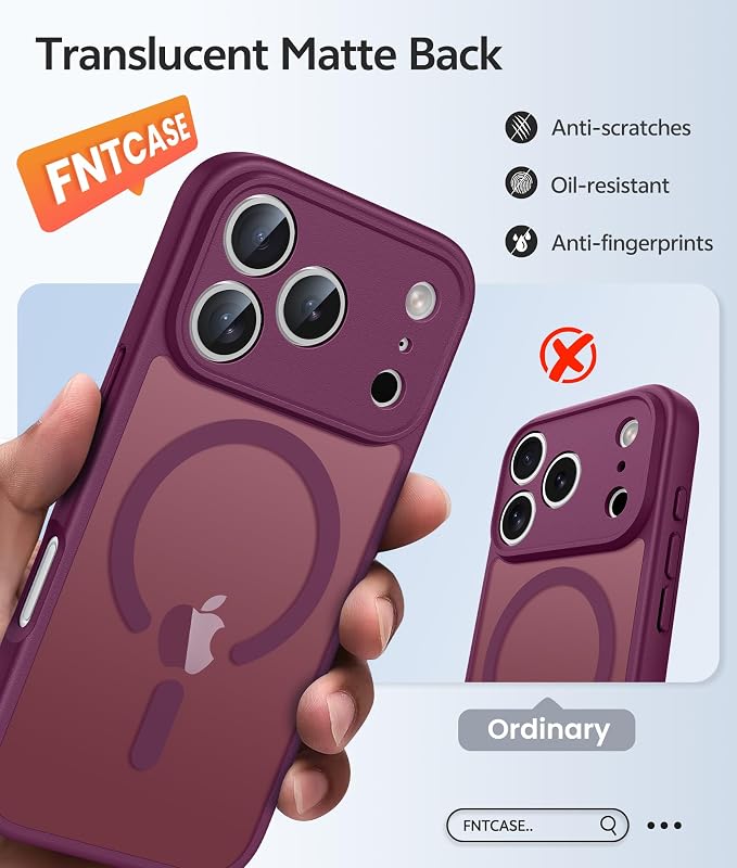 FNTCASE for iPhone 17 Pro Max Case, Fit for Magsafe, Screen Protector | Full Camera Protection, Translucent Matte, 14FT Military Grade Drop Proof, Shockproof Protective Phone Cover, Wine Red - Image 6
