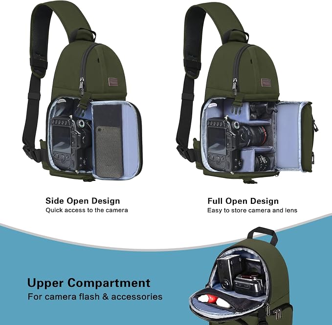 MOSISO Camera Sling Bag, DSLR/SLR/Mirrorless Camera Case Camera Backpack | Shockproof Photography Bag with Tripod Holder&Removable Modular Inserts Compatible with Canon/Nikon/Sony/Fuji, Army Green - Image 2