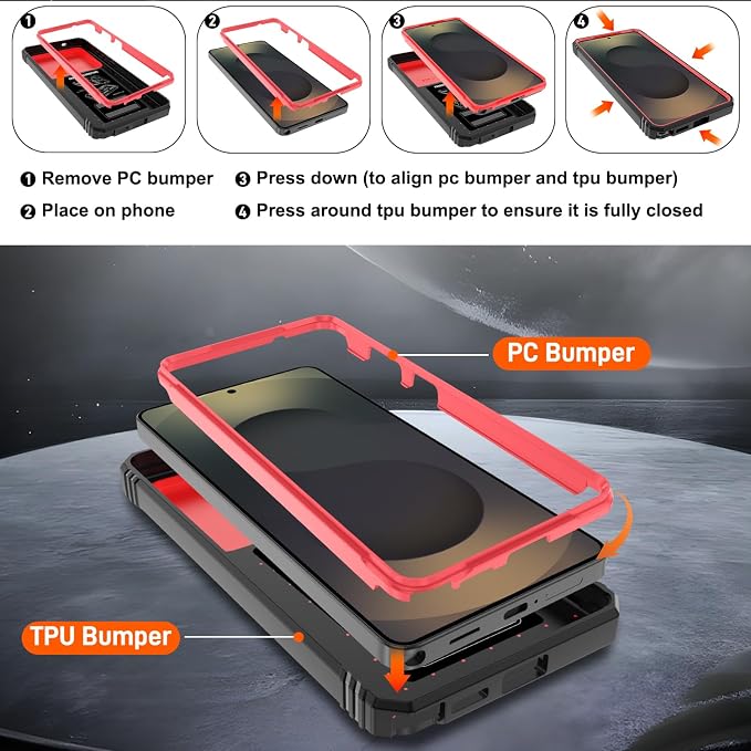 Gritup for Samsung Galaxy S26 Ultra Case: 2*Screen Protector | Slide Camera Cover | Build in 360° Rotating Ring Kickstand | Military Grade Protective Cover for Samsung S 26 Ultra, Red+Black - Image 4