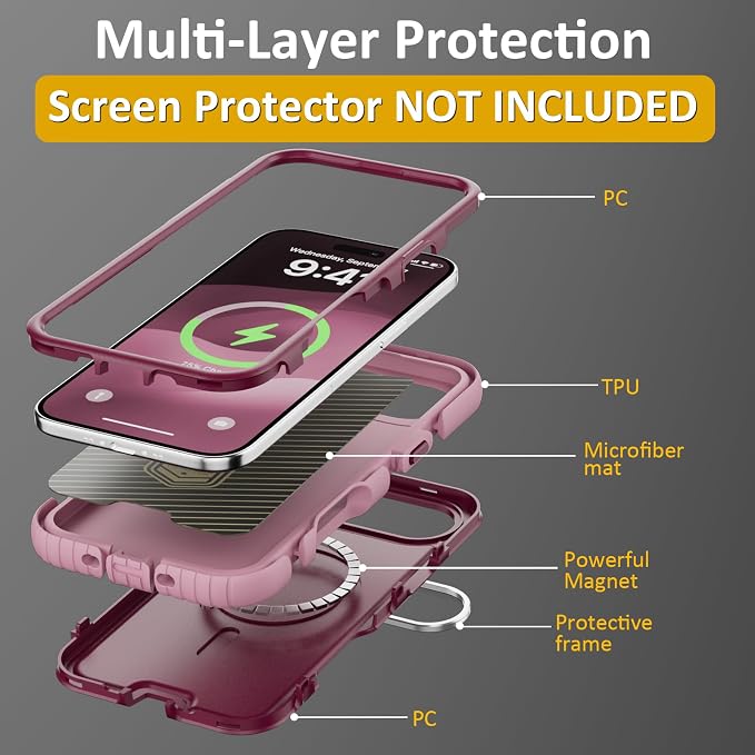 Follaroma Magnetic for iPhone 17 Air Case with Camera Stand, Purple Pink | Built-in Glass Camera Cover Stand,Compatible with MagSafe,Heavy Duty Shockproof Protective,Military-Grade Anti-DropDual Case - Image 6