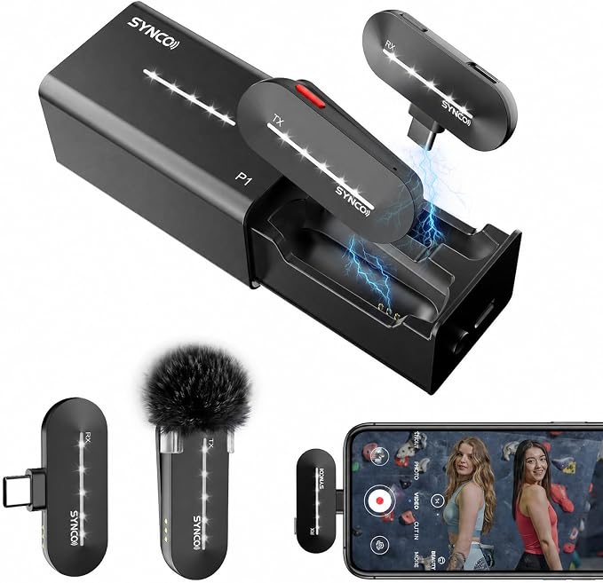 SYNCO Wireless Lavalier Microphone for USB C Smartphones, 48KHz/24Bit Lapel Mic with Charging Case, Noise Cancellation, 492ft Transmission, Real-Time Monitoring for YouTube, TikTok, Podcast & Vlog by SYNCO