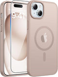 FNTCASE for iPhone 15/14/13 Case, Fit for Magsafe, Glass Screen Protector | Translucent Matte, Magnetic Phone Cases, 14FT Military Grade Drop Protection, Slim Shockproof Protective Cover, Desert Gold by FNTCASE