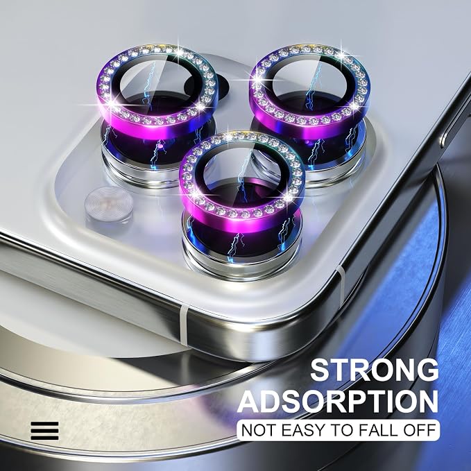 Choiche for iPhone 15 Pro/iPhone 15 Pro Max Camera Lens Protector | Ultra HD, Bling 9H Tempered Glass Camera Cover Screen Protector Metal Ring Decoration Accessories (Diamond-Colorful) - Image 6