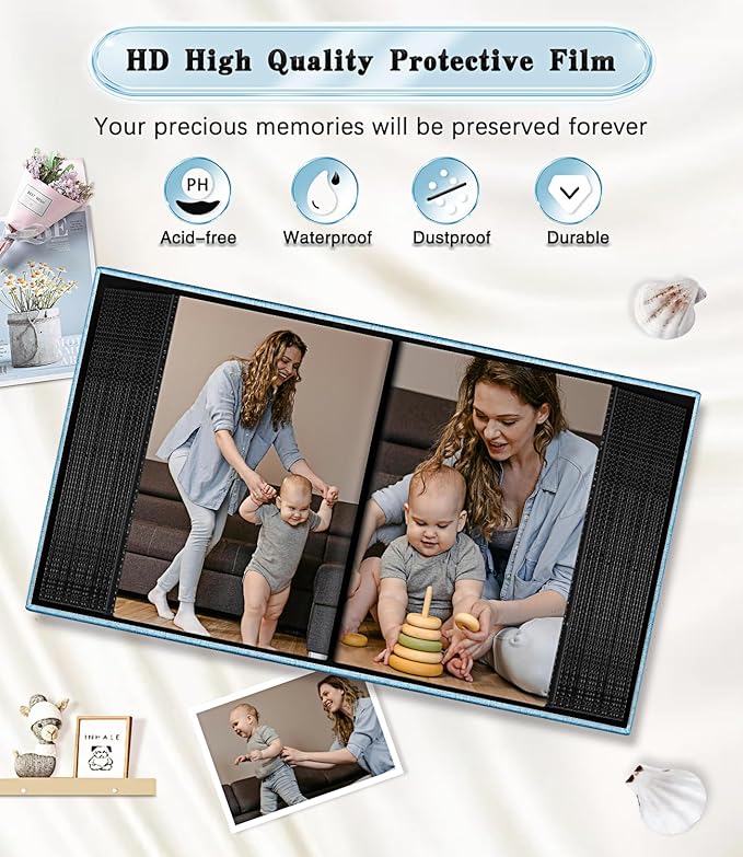 Ejblfe Photo Album 4x6,Linen Cover Slide-in Photo Album Book Can Holds 100 4x6 Photos with 50 Black Sheets for Family,Wedding,Baby and Holiday Pictures (Blue) - Image 4