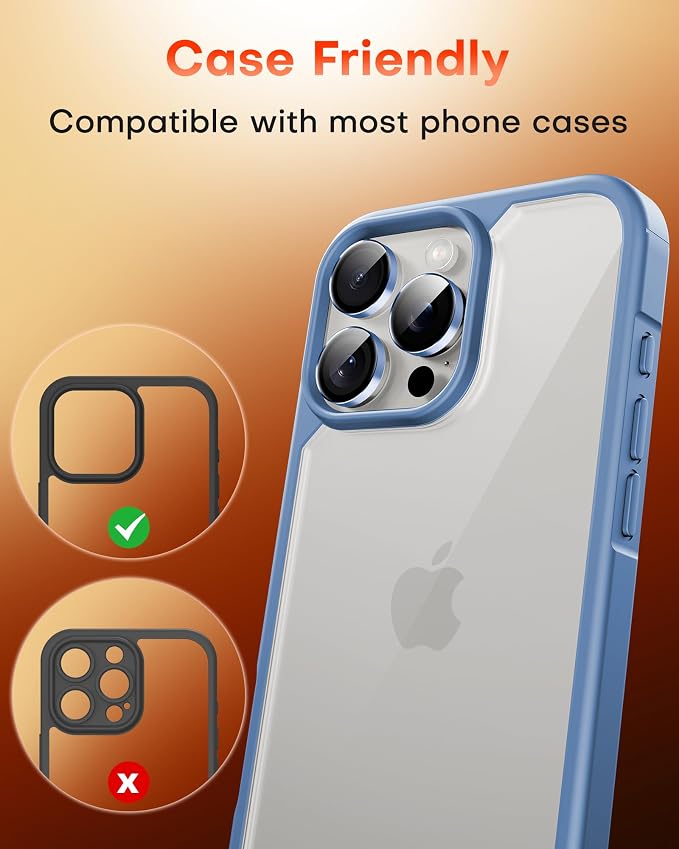 TOCOL for iPhone 15 Pro Max Camera Lens Protector/iPhone 15 Pro Camera Lens Protector Tempered Glass HD Individual Scratch Resistant Cover Accessories Case Friendly 2 Pack（Light Blue） - Image 7
