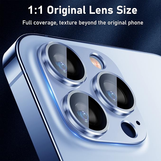 UniqueMe for iPhone 13 Pro/ 13 Pro Max Camera Lens Protector-Sierra Blue | Strong Drop Protection, Not Easy to Fall-off, Metal Ring, Tempered Glass, Rear Camera Screen Cover - Image 6