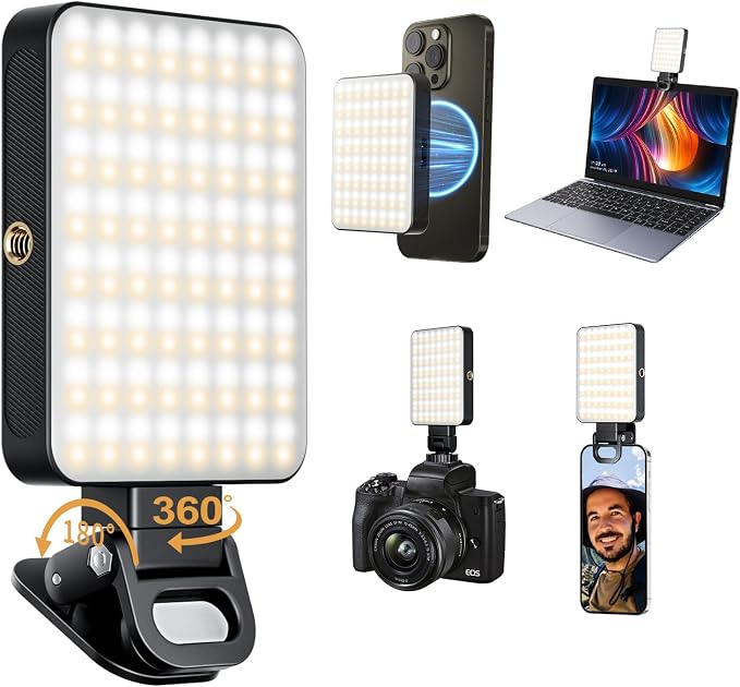 Magnetic Selfie Light for Cell Phone, gliship 128 Led Selfie Light Compatible with Magsafe Rechargeable Portable Clip Fill Light with 3 Lights Modes for Phone Camera Laptop Camera by gliship