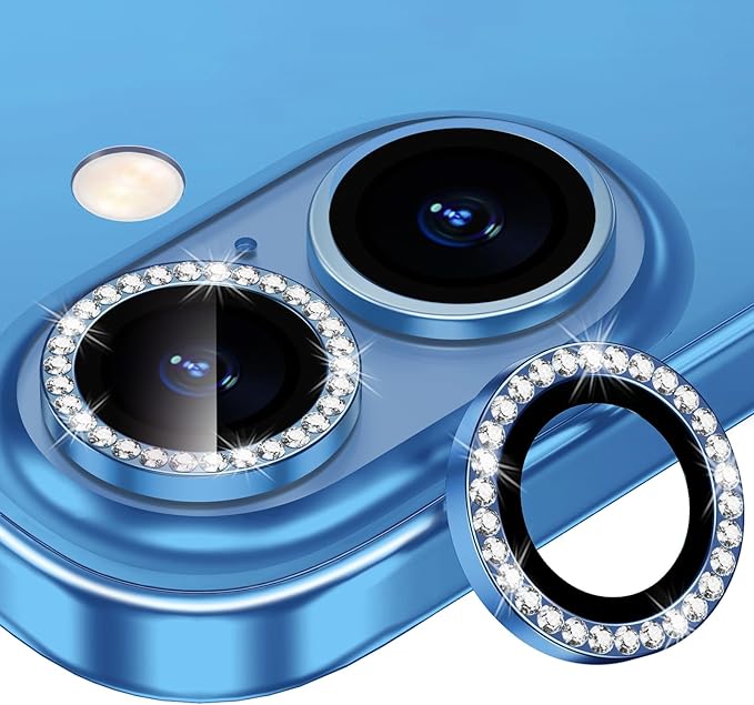 for iPhone 16/16 Plus Camera Lens Protector Bling Diamond, Blue | Individual Metal, 9H Hardness, Scratch Resistant, Shockproof, Drop Protection, Case Friendly, Stylish Accessories by Xfilm