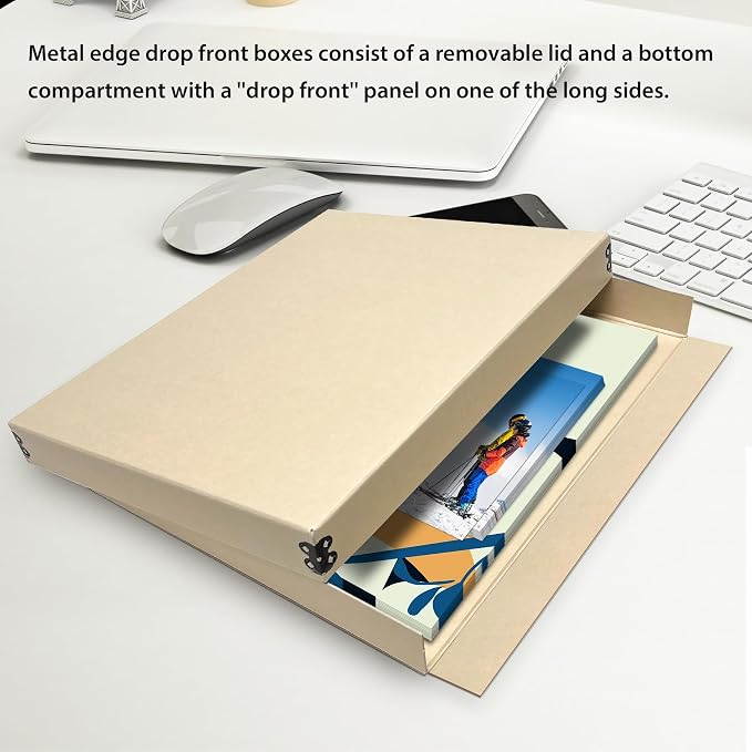 Lineco Museum Archival Storage Box, Drop Front, 11.75x15.25x1.5 in, Tan | Acid-Free with Metal Edge, Preserves Picture Longevity, Organize Photos, Newspapers, Prints, Documents, Crafts, DIY - Image 2
