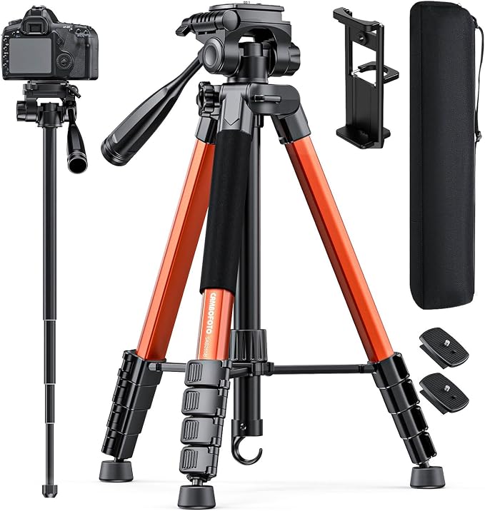 CAMBOFOTO 73" Camera Tripod and Monopod, Aluminum Tripod Stand/Burnt Orange | for Professional Camera/Mirrorless/DSLR/Cell Phone/Camcorder/GoPro, with Phone Holder/Travel Bag by CAMBOFOTO