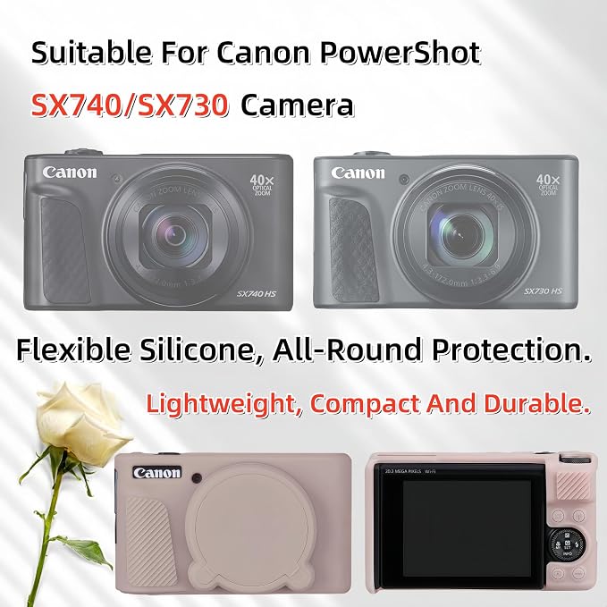 Camera Case for Canon PowerShot SX740/ SX730 Digital Camera, SX740 HS Case | Soft Silicone Protective Case Removable Lens Cover, Comes with 2 Screen Protectors and 1 Wrist Strap.(Tiffany Pink) - Image 2