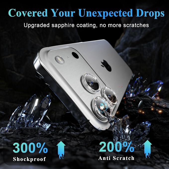 YWXTW Camera Lens Protector for iPhone 17 Pro/iPhone 17 Pro Max, [1 Step Installation Tray] Tempered Glass Screen Protector Metal Individual Camera Cover Accessories Case Friendly (Glitter Silver) - Image 3