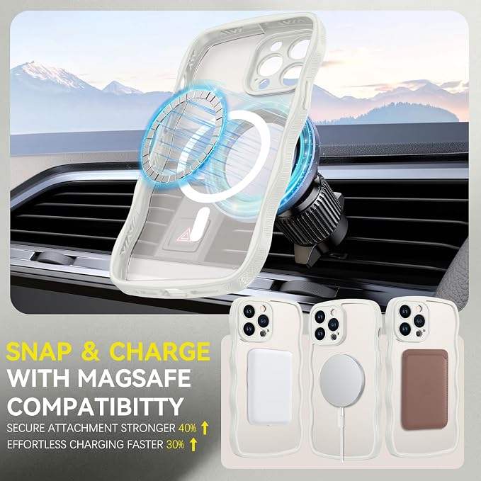 BENTOBEN Magnetic for iPhone 13 Pro Max Case, Cute Wavy [Full Camera Protection][Compatible with MagSafe] Matte Anti-Slip Bumper Women Girls Boys Protective Cover for 13 ProMax 6.7", Grey White - Image 5