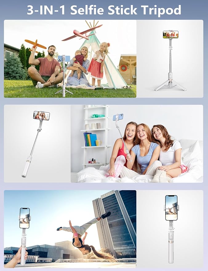 45'' Selfie Stick with Light, Travel Tripod Essentials with Wireless Remote | Portable Cell Phone Tripod Stand, Beach Cruise Ship Essentials for family, Compatible with 4-7.2" All Smartphone - Image 8