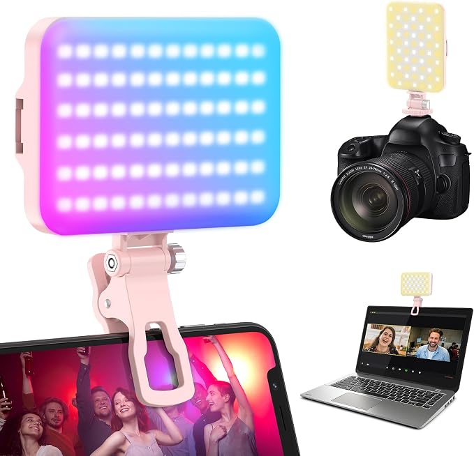 108 RGB Video Light, 2200mAh Camera Light with 3CCT/ 360° Full Color/20 Lighting Effects, 2500-6500K LED Selfie Light for iPhone-CRI 97+, Portable Phone Light for Party, Photography, Streaming (Pink) by ALTSON