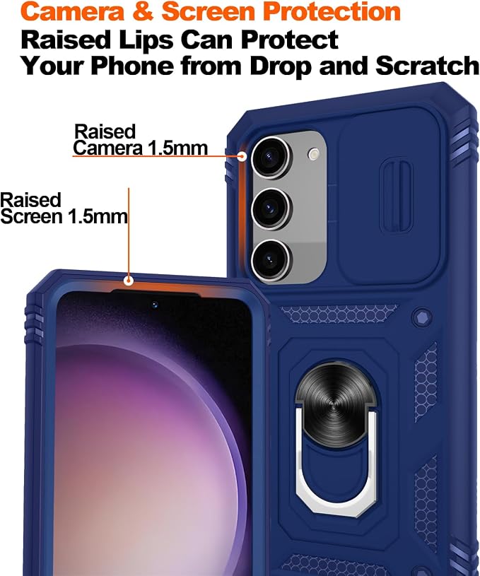 Gritup for Galaxy S23 Phone Case Military-Grade Shockproof with Kickstand | with 2 PCS Screen Protector, Slide Camera Cover, Heavy Duty Outdoor Protection Full Body Funda para Galaxy S 23 Cover-Blue - Image 4
