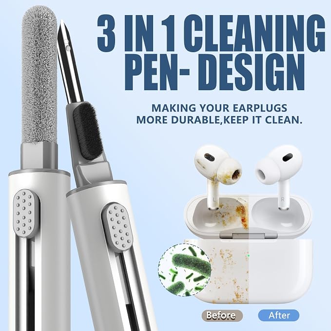 Inesore for AirPod Cleaning Kit, for Phone Earbuds Electronics (White) | Metal Tip, High-Density Soft Brush, Flocked Sponge Tip, 3 in 1 Design, Compact & Lightweight, Easy Operation, Easy to Carry - Image 2