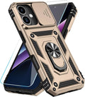 SunStory Phone Case for iPhone 17 Case with HD Screen Protector & Slide Camera Cover & Rotated Ring Kickstand, [Military-Grade] Phone Case for iPhone 17,Gold by SunStory