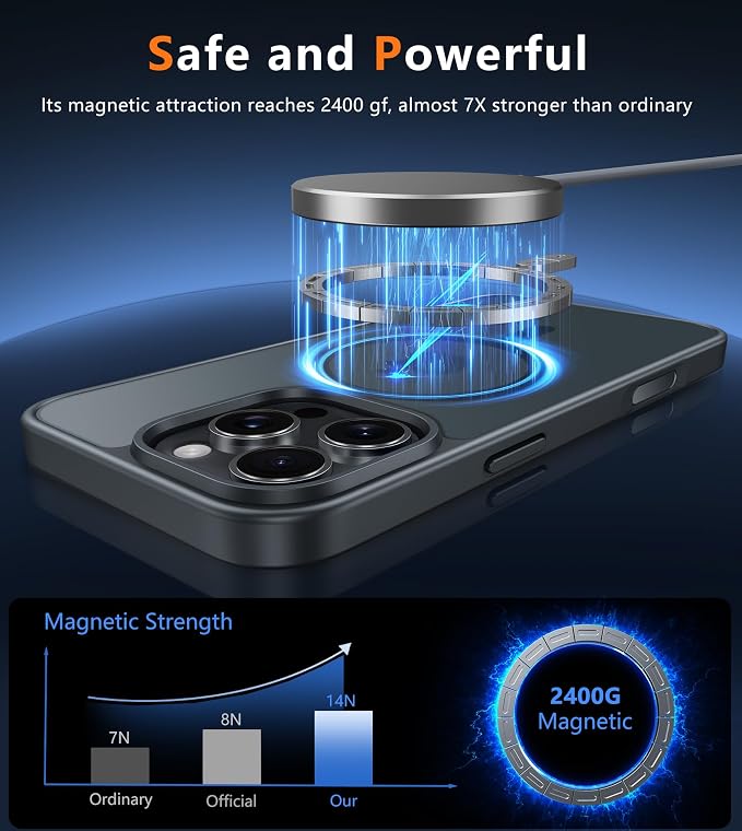 FNTCASE for iPhone 16 Pro Case, Fit for Magsafe, Translucent Matte Back | Magnetic Phone Cases, 14FT Military Grade Drop Protection, Slim Shockproof Protective Cover, Black - Image 4