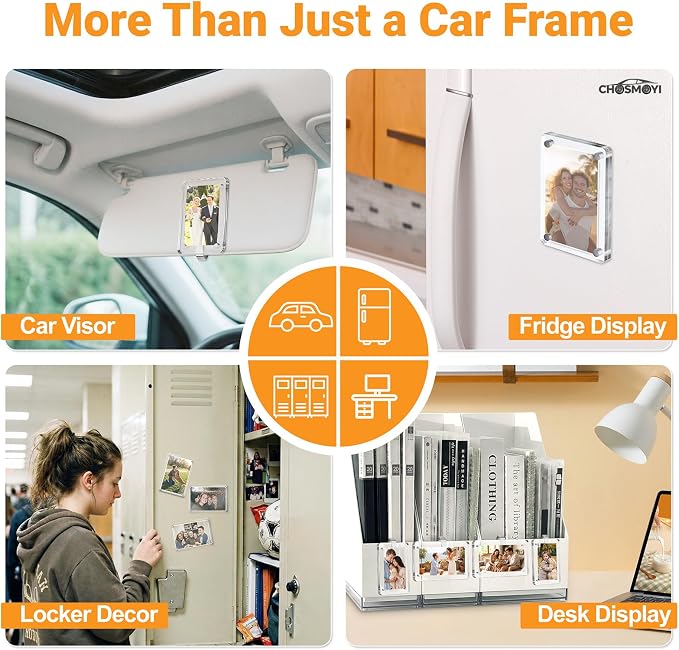 4 Pack Magnetic Car Picture Holder for Sun Visor, Photo Frame with Clips | Car Visor Magnetic Clips for 3 Inch Photos, Cute Car Decor Accessories, Personalized Gifts for Boyfriends and Loved Ones - Image 6