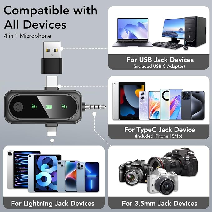 HEHOTTC 3 in 1 Mini Wireless Lavalier Microphone for All Devices (iOS, Andriod, Camera, PC) - Noise Reduction Lapel Mic for Recording, Clip on Omni Lav Mic for Video Recording, Tiktok, YouTube, Vlog - Image 8