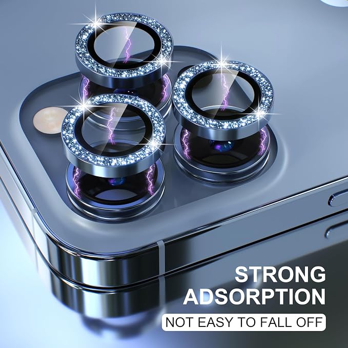 Choiche for iPhone 13 Pro/iPhone 13 Pro Max Camera Lens Protector | Ultra HD, Bling 9H Tempered Glass Camera Cover Screen Protector Metal Ring Decoration Accessories (Glitter-Sierra Blue) - Image 5