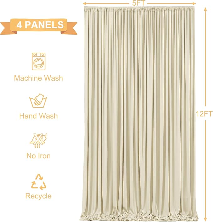 4 Panels Backdrop Curtains for Wedding Party Wrinkle Free Beige Backdrops Curtain Drapes Fabric Decorations Photo Back Drop Cloth for Baby Shower Photography Stage Reception 20ft(W) x 12ft(H) - Image 7